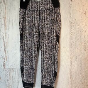 New Balance Black and White Patterned Leggings with Mesh Detail